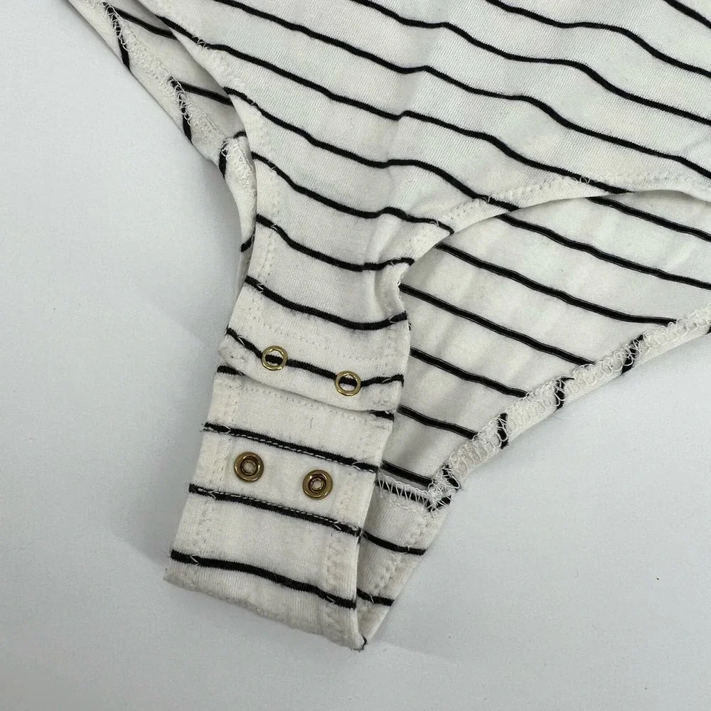 J .Crew Striped Off the Shoulder Ruffle Bodysuit H6125 casual cotton size small